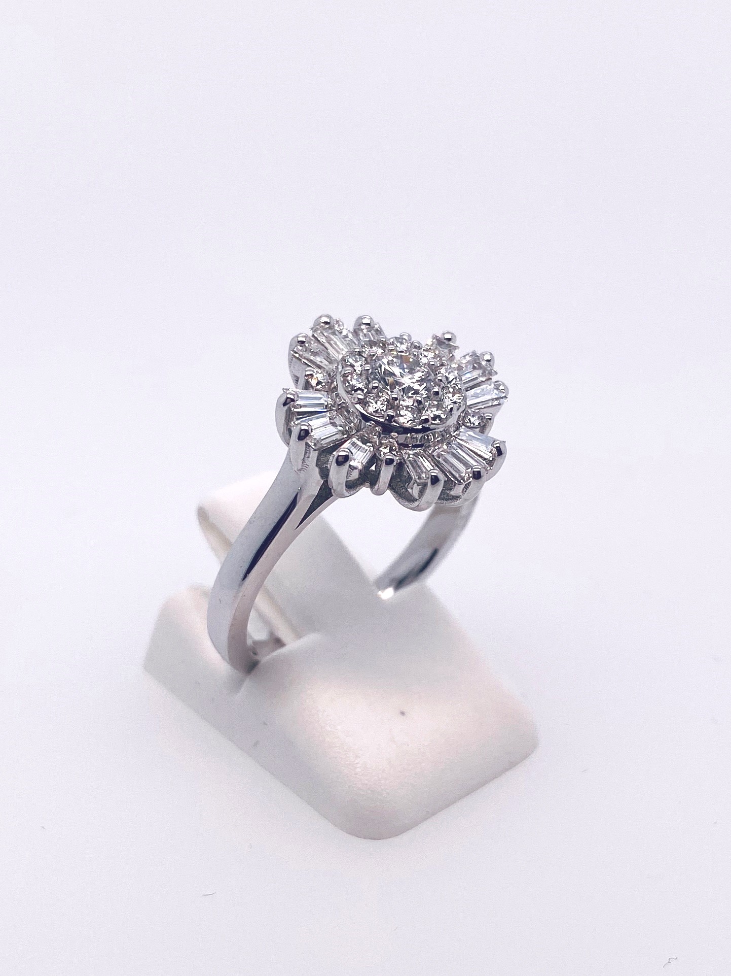 14K White Gold Diamond & Baguette Fashion Ring