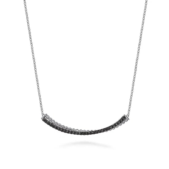 Gabriel & Co. Sterling Silver Black Spinel Beaded Bar Necklace (17.5")
