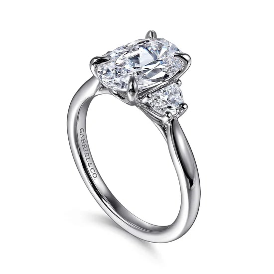 Gabriel & Co. 14K White Gold Diamond Half Moon Three Stone Ring (CZ Center)