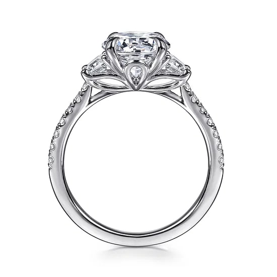 14KW .57CTW DIA TPRZD 3STONE PAVE ACCENT CZ CTR ENG RING
