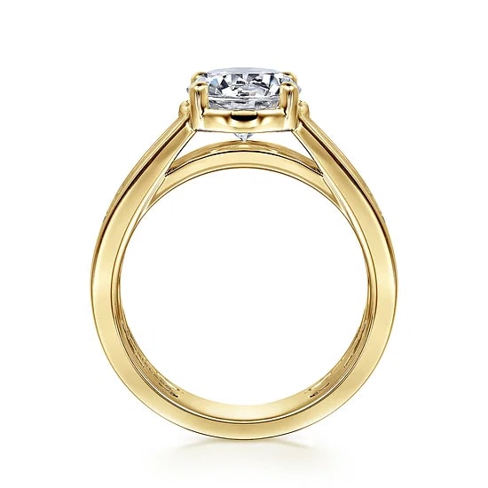14KY .51CTW DIA CHANNEL SET ACCENT CZ CTR ENG RING