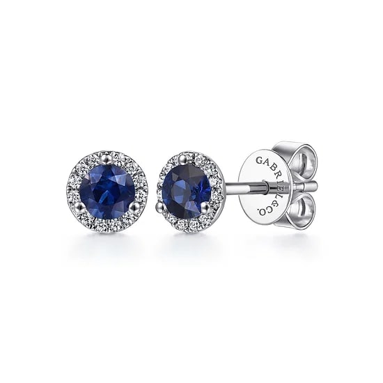 Gabriel & Co. 14K White Gold Sapphire & Diamond Halo Stud Earrings