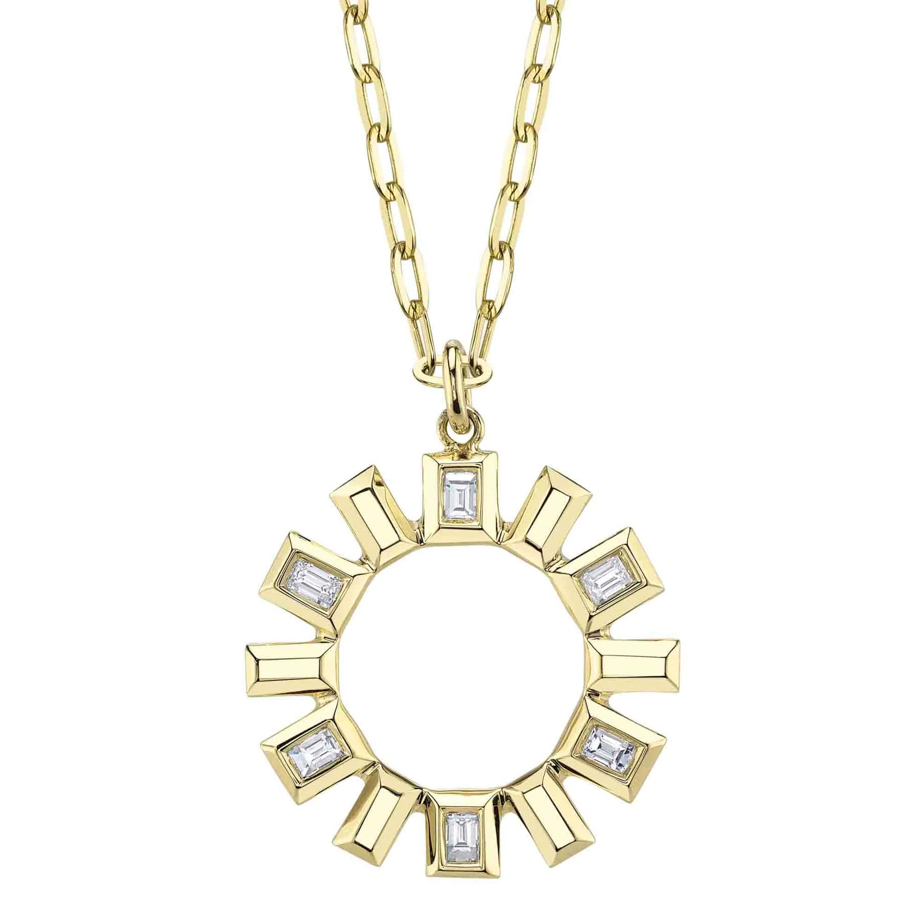 14KY .21CTW DIA BGTTE BEZEL GEO CIRCLE PEND NECK