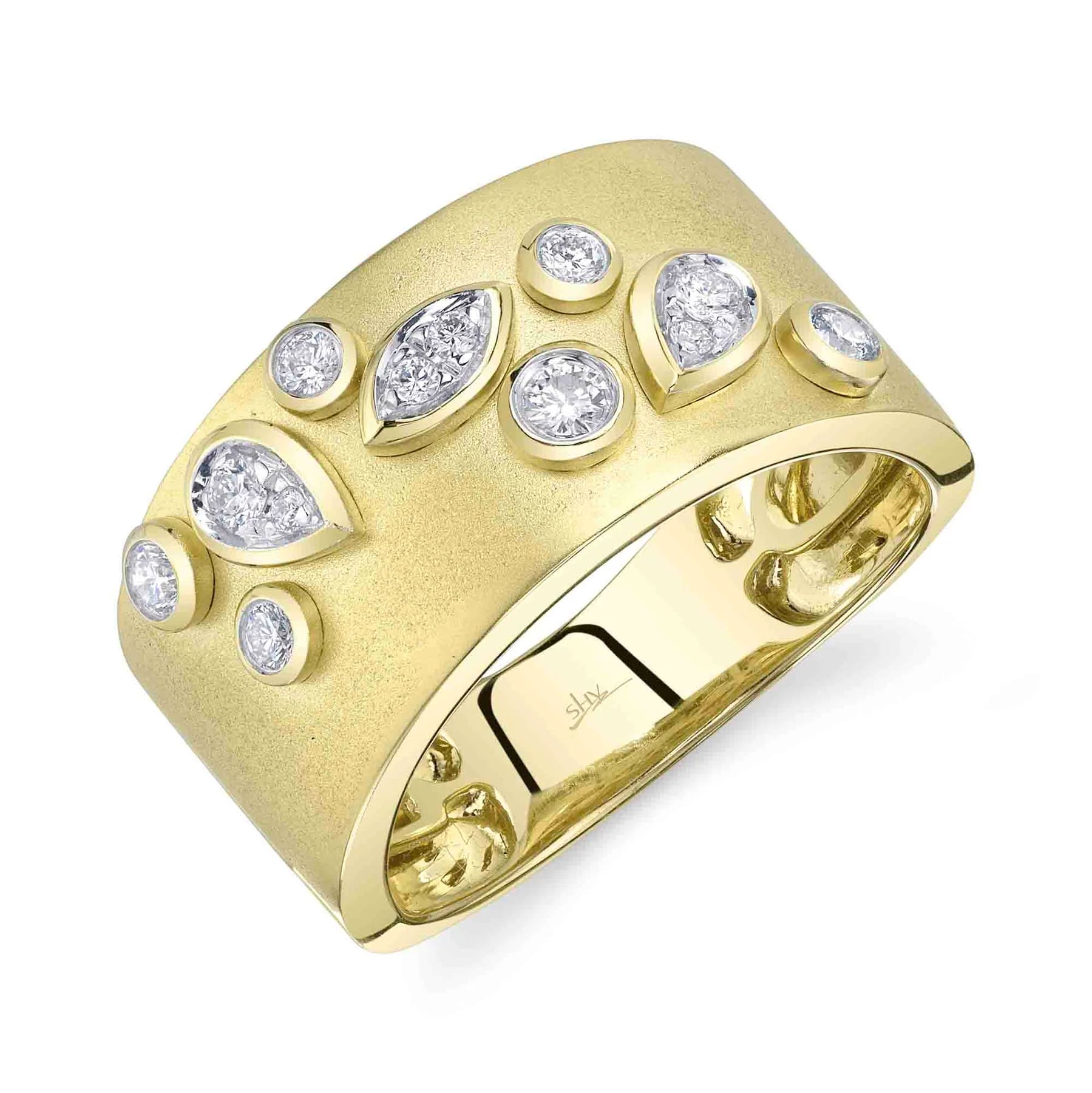 Shy Creation 14K Yellow Gold Diamond Scattered Bezel Wide Ring