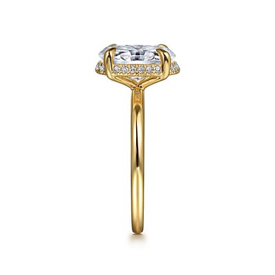 Gabriel & Co. 14K Yellow Gold Diamond Under Halo Oval Ring (CZ Center)