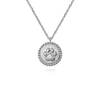 Gabriel & Co. Sterling Silver Paw Print Beaded Halo Pendant (17.5")