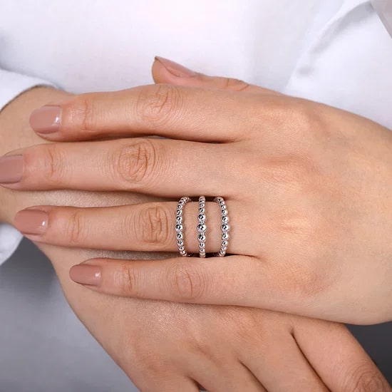 Gabriel & Co. Sterling Silver 3 Row Open Graduated Bead Ring