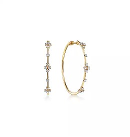 Gabriel & Co. 14K Yellow Gold Diamond Cluster Station Hoop Earrings (40mm)