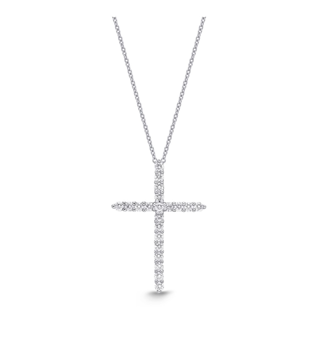 18KW .18CTW DIA SHARED PRONG CROSS PEND 18"