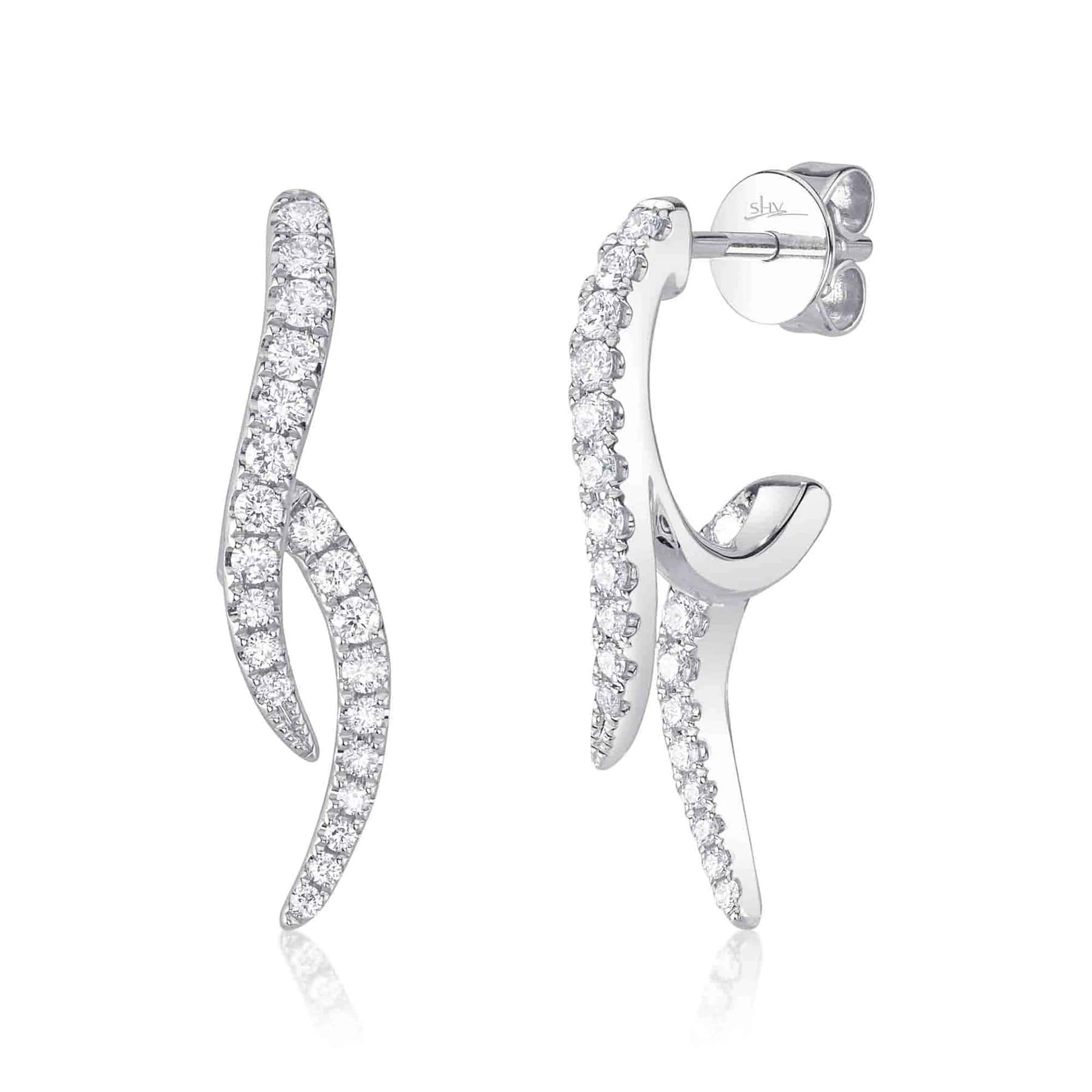 Shy Creation 14K White Gold Graduated Diamond Double Hoop Earrings