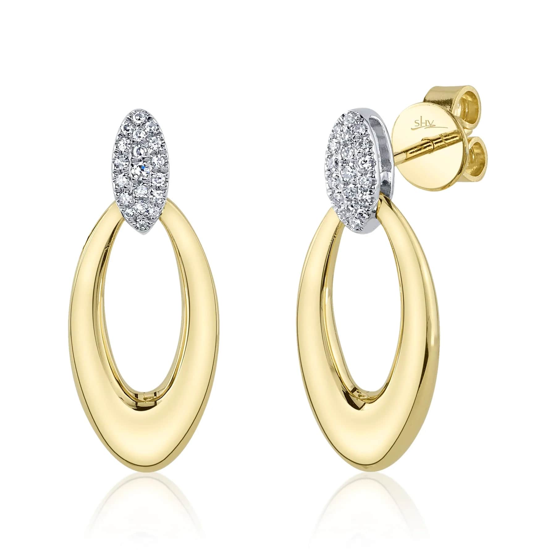 Shy Creation 14K Yellow Gold Diamond Pave Accent Oval Drop Earrings