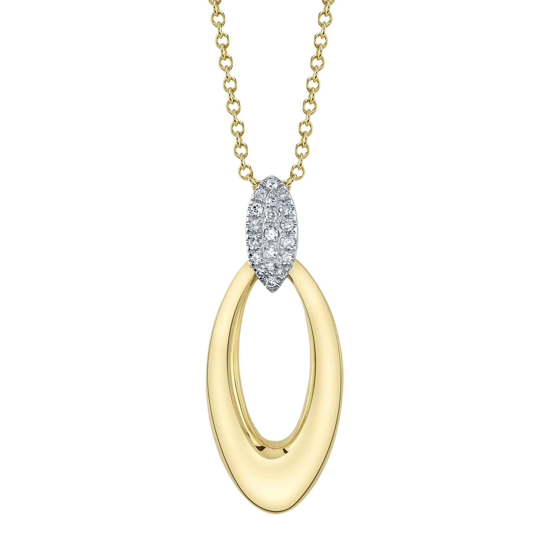 Shy Creation 14K Yellow Gold Diamond Pave Accent Oval Pendant Necklace