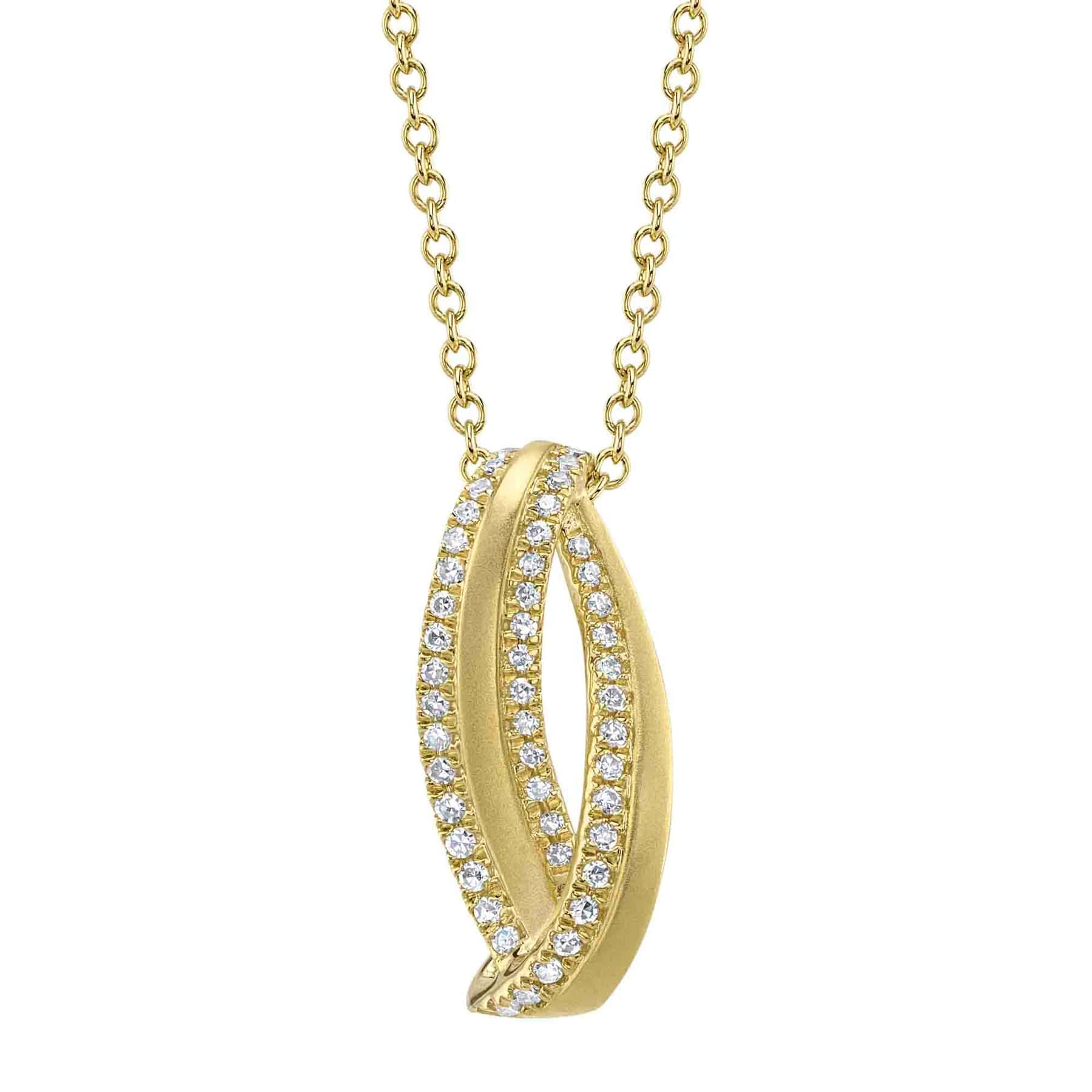 Shy Creation 14K Yellow Gold Diamond Pave Satin Wave Open Pendant Necklace