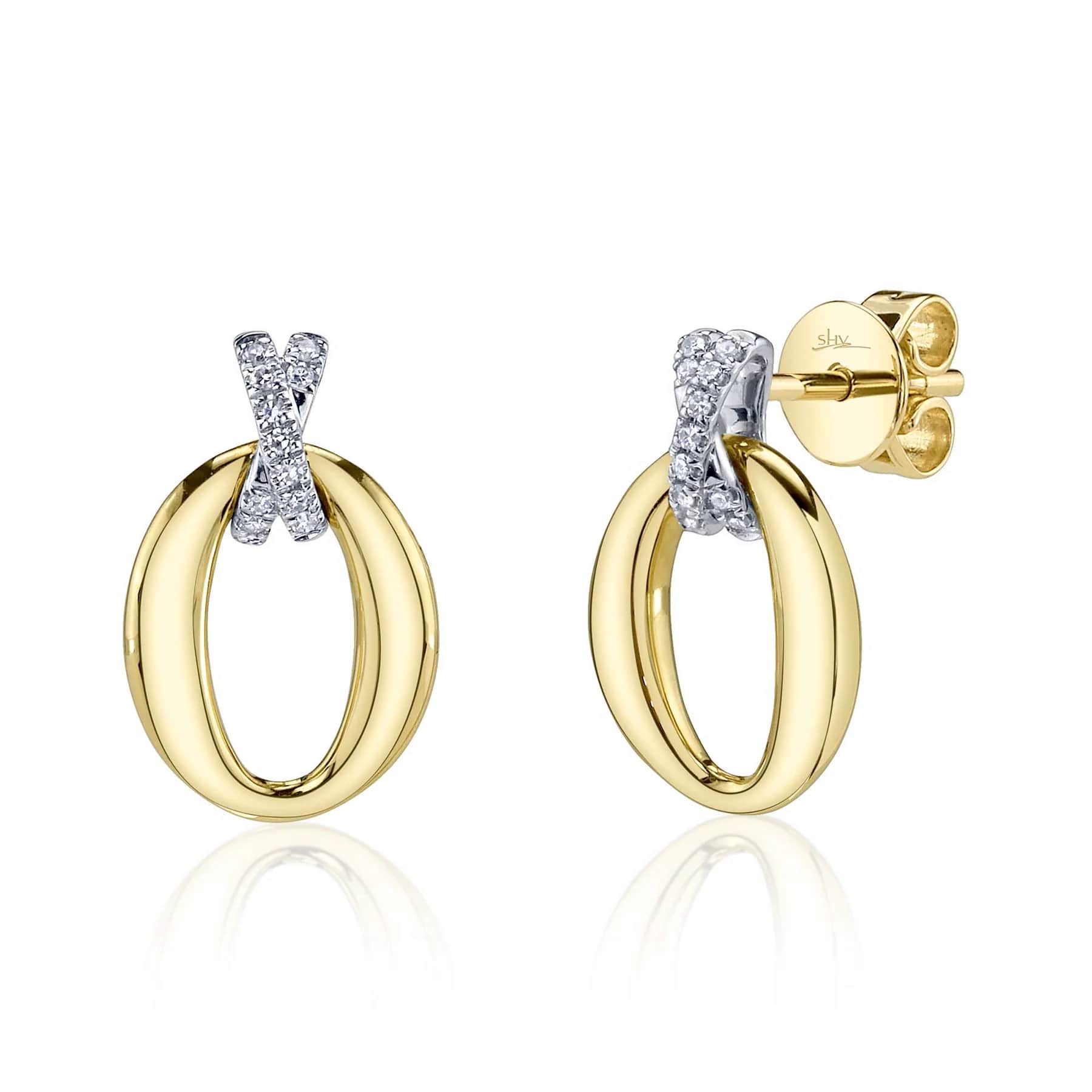 Shy Creation 14K Yellow Gold Diamond Pave Accent Oval Earrings