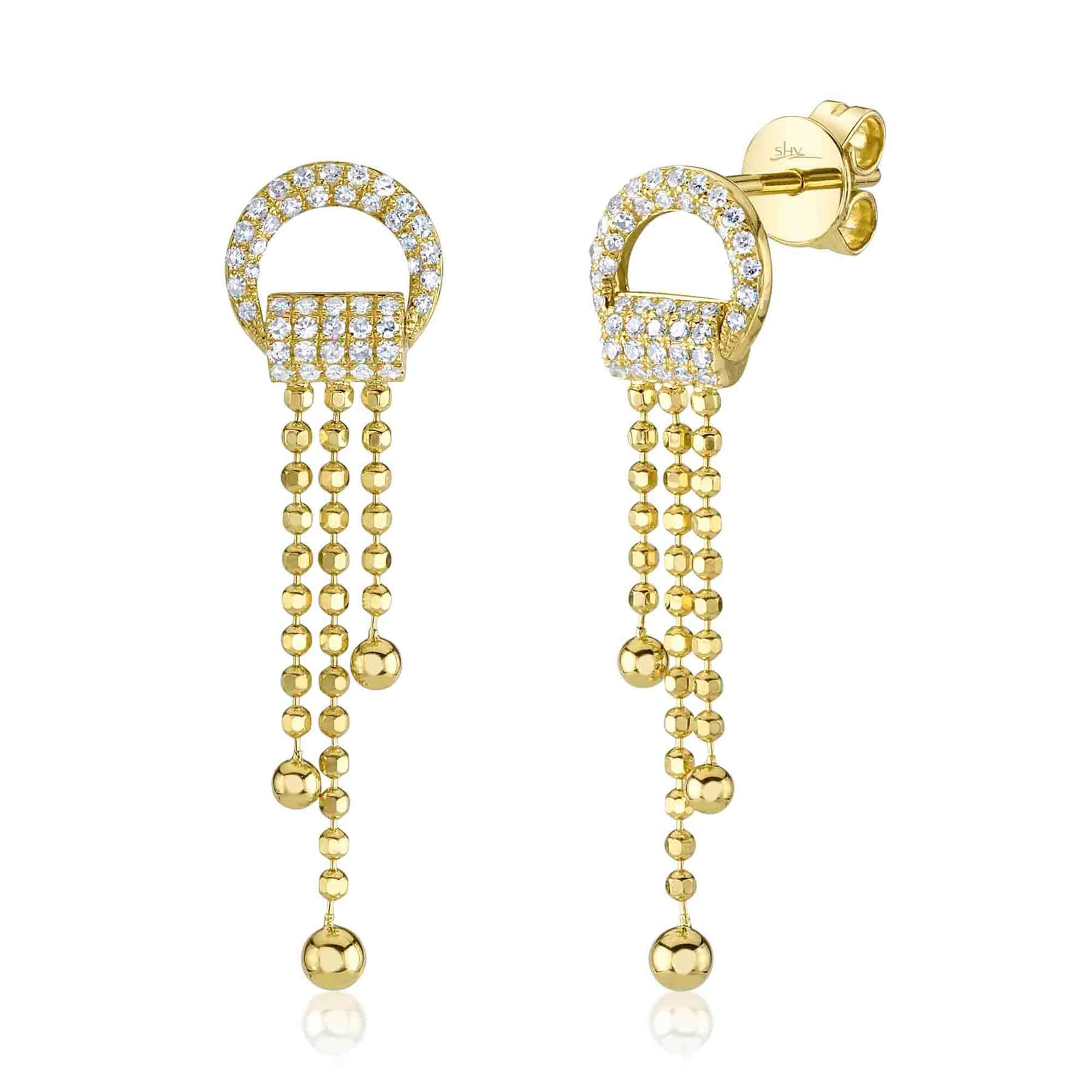 Shy Creation 14K Yellow Gold Diamond Circle Fringe Stud Earrings
