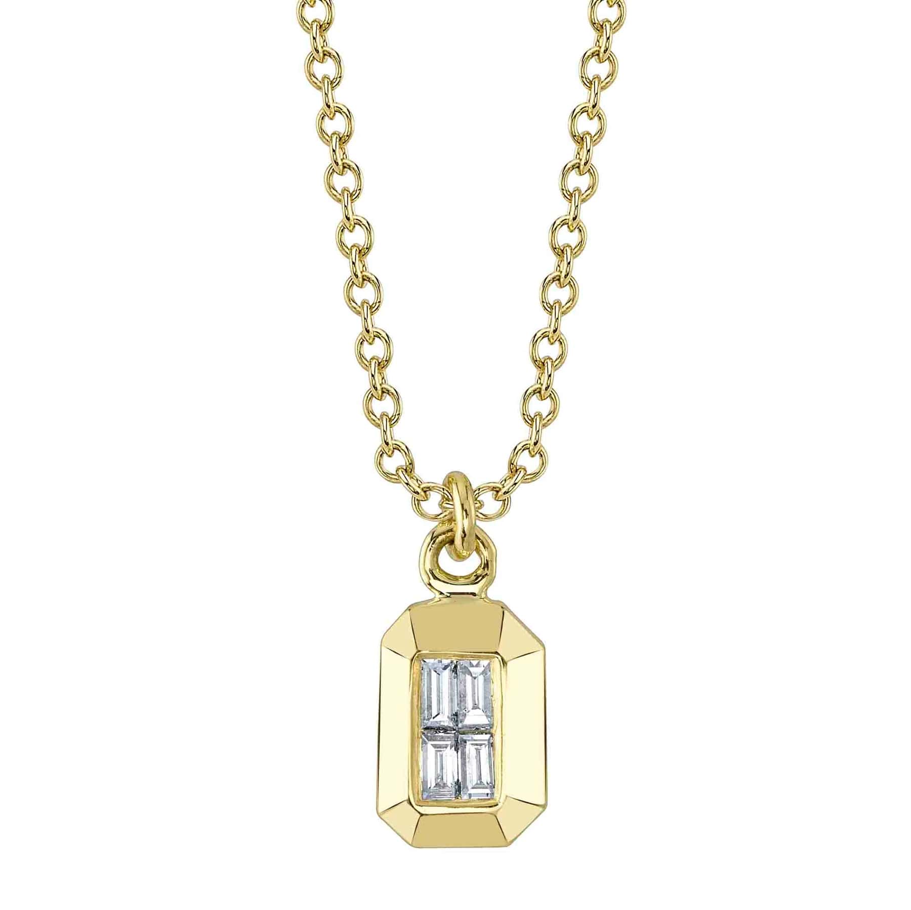 Shy Creation 14K Yellow Gold Diamond Baguette Geometric Cut Pendant Necklace