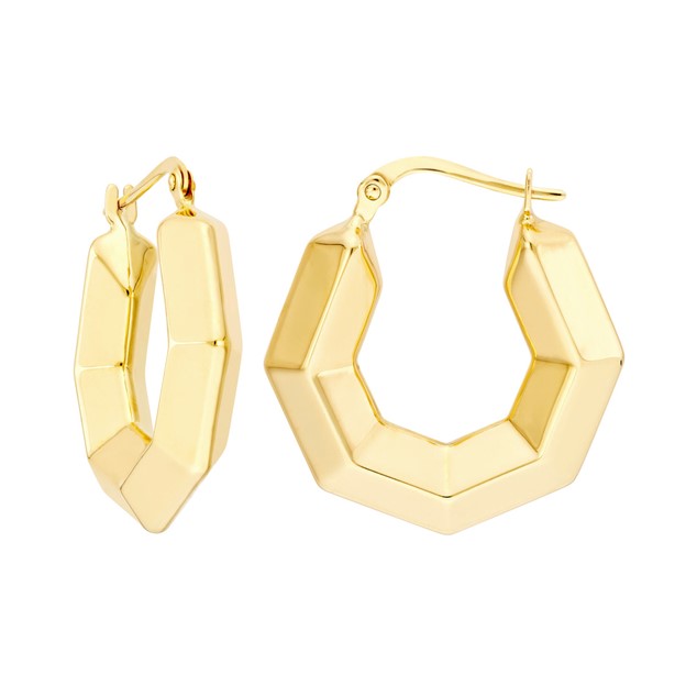 14K Yellow Gold 3D Hexagon Hoop Earrings (22.8mm)