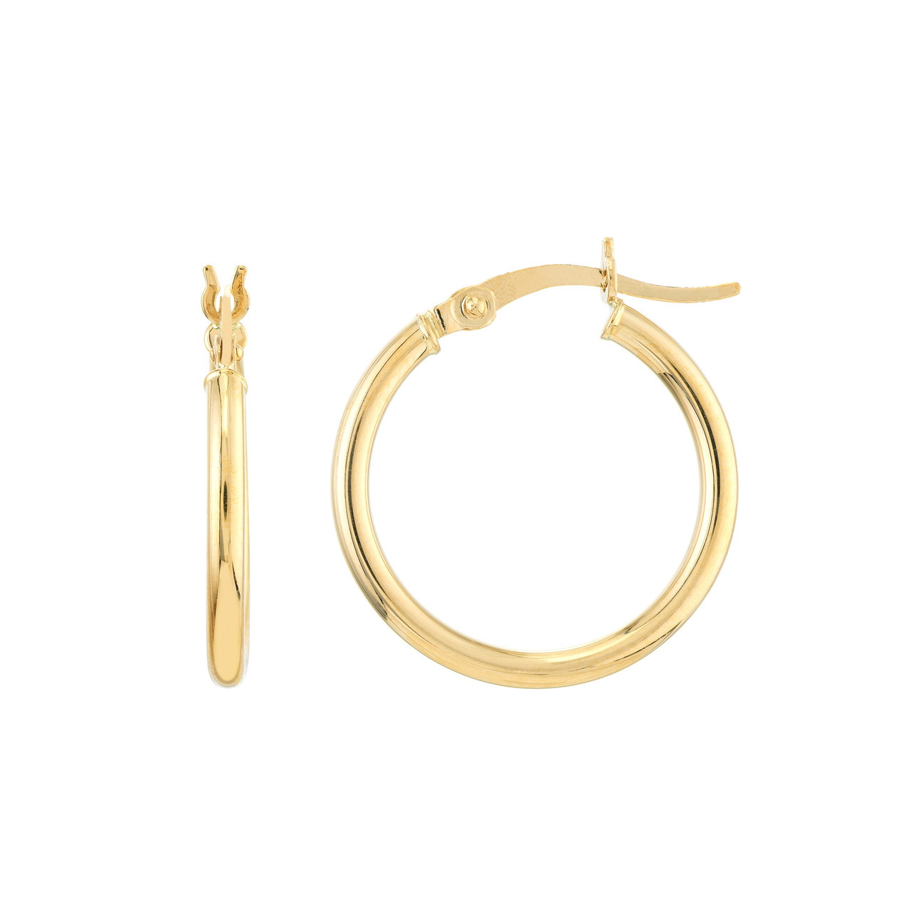 14K Yellow Gold Small Round Tube Hoop Earrings (2x20mm)