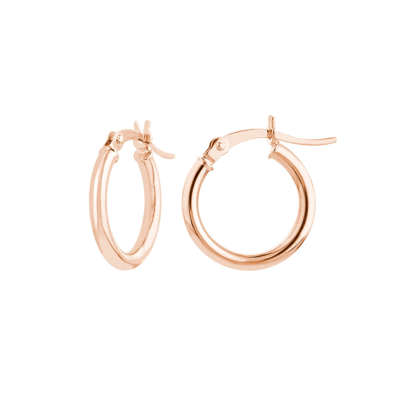 14K Rose Gold Small Round Tube Hoop Earrings (2x15mm)
