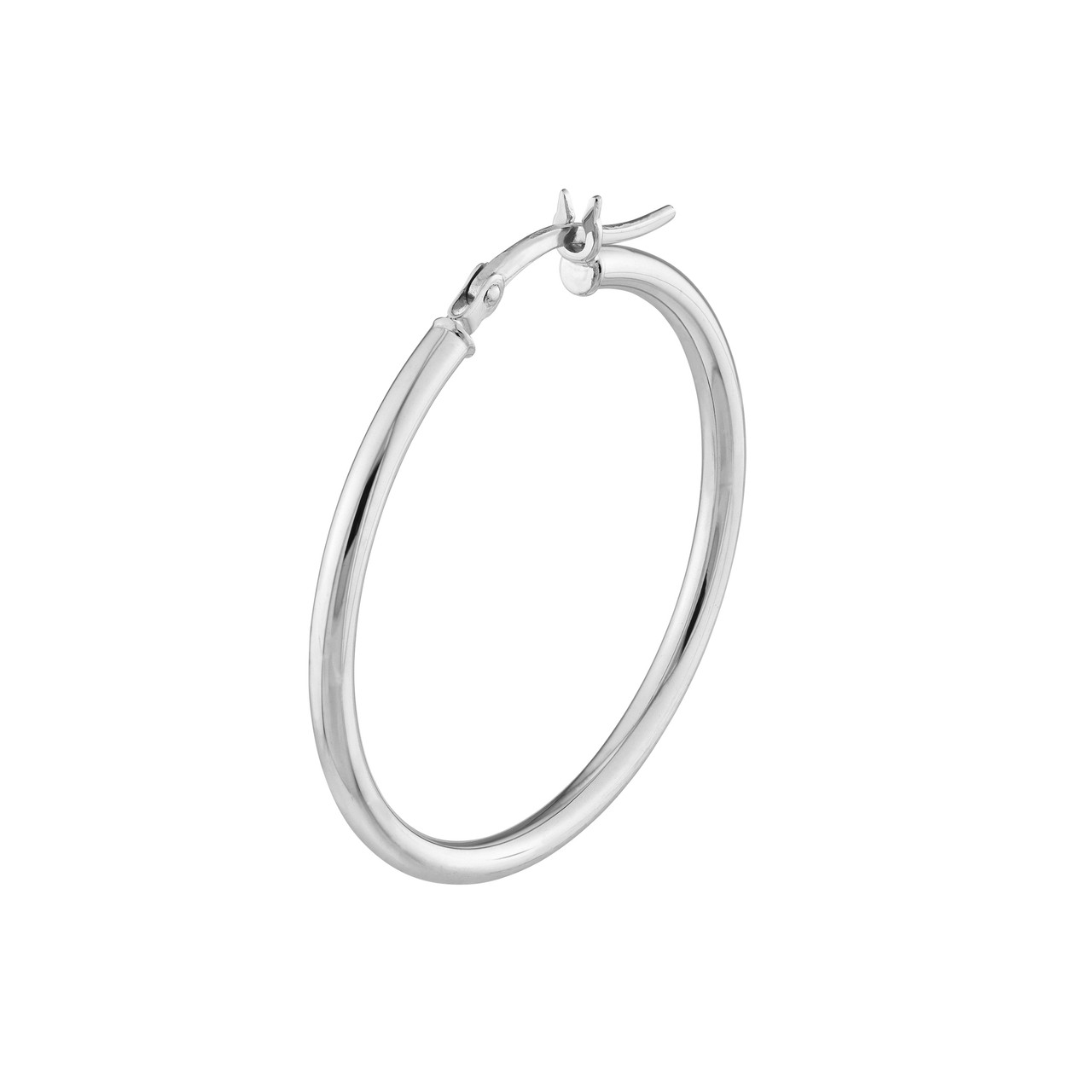 14K White Gold Medium Round Tube Hoop Earrings (2x30mm)