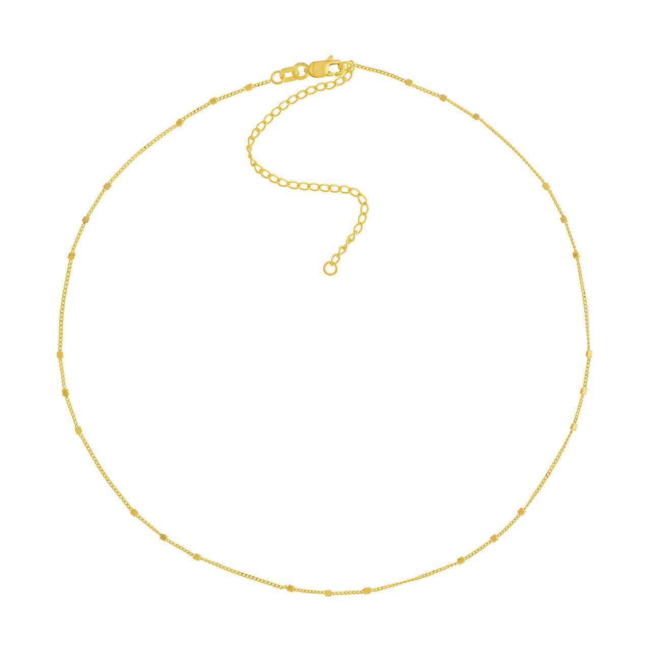 14K Yellow Gold Square Bead Station Choker Necklace (16" Adj.)
