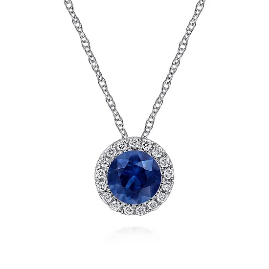 Gabriel & Co. 14K White Gold Sapphire & Diamond Halo Pendant