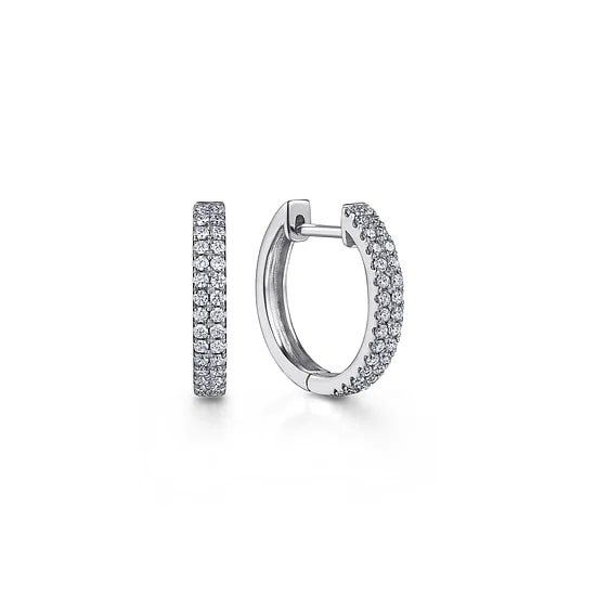 Gabriel & Co. 14K White Gold Diamond 2 Row Huggie Earrings (10mm)