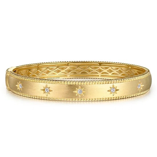 14KY .15CTW DIA NORTH STAR STAT SATIN BANGLE CUFF BRAC