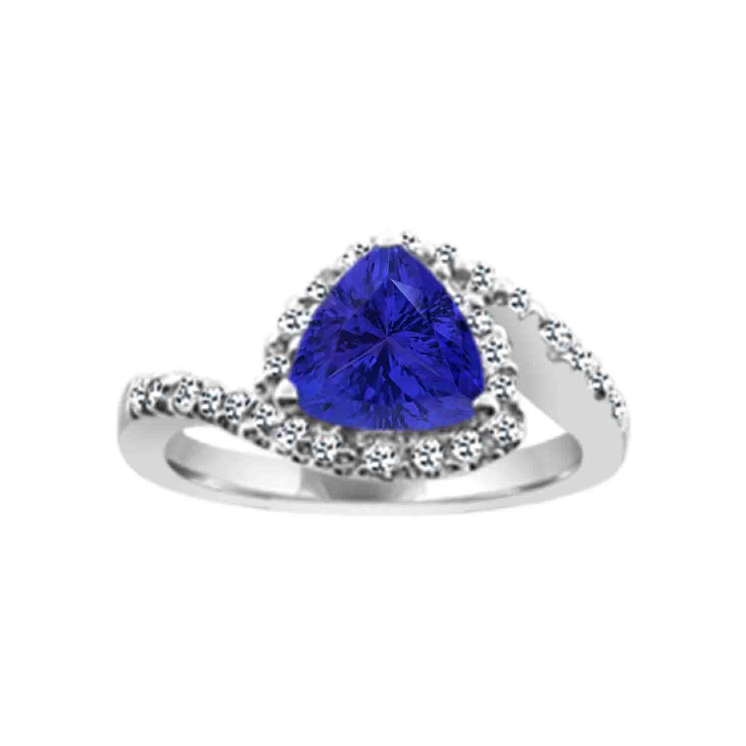 14K White Gold Trillion Tanzanite & Diamond Halo Bypass Ring