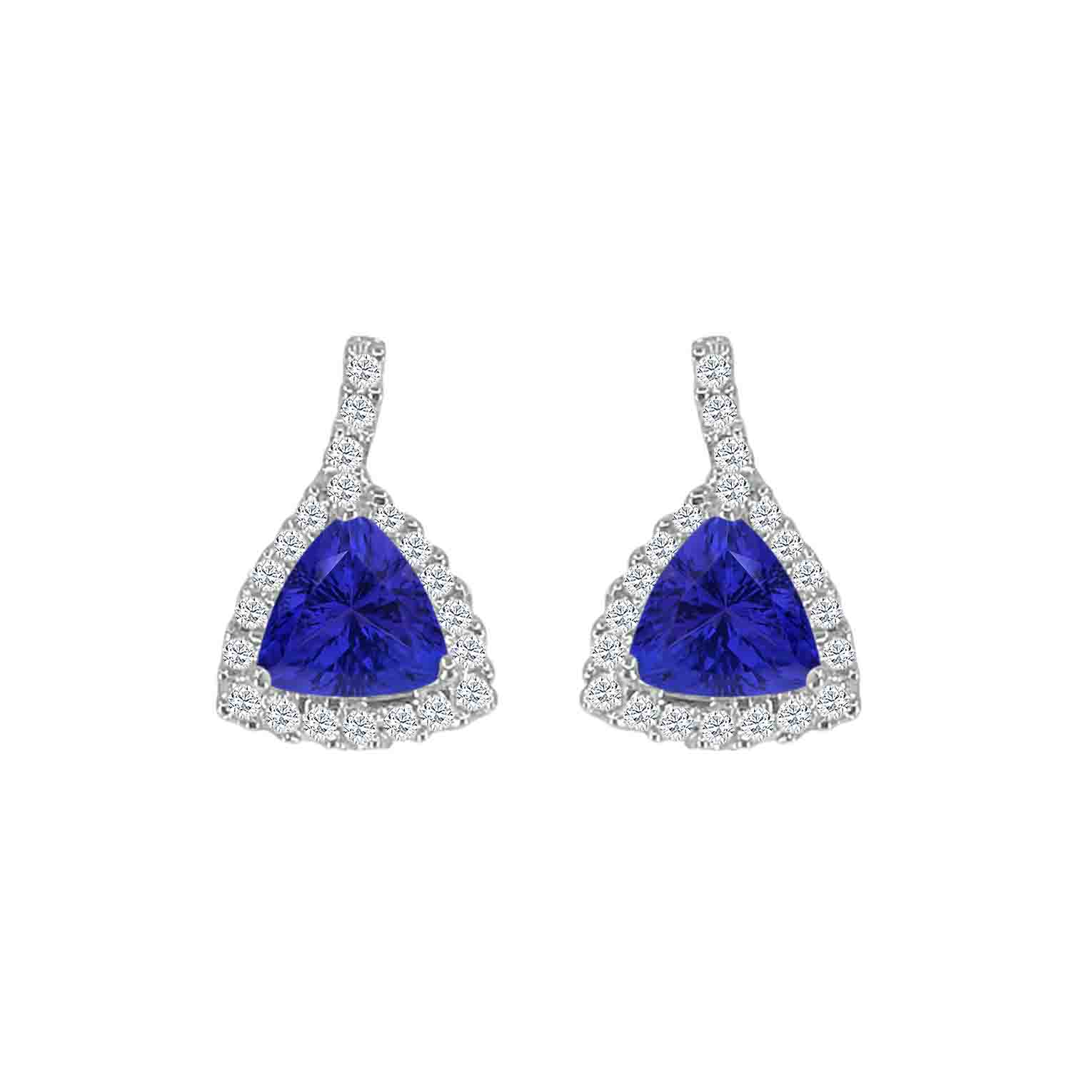 14K White Gold Trillion Tanzanite & Diamond Halo Beaded Pendant