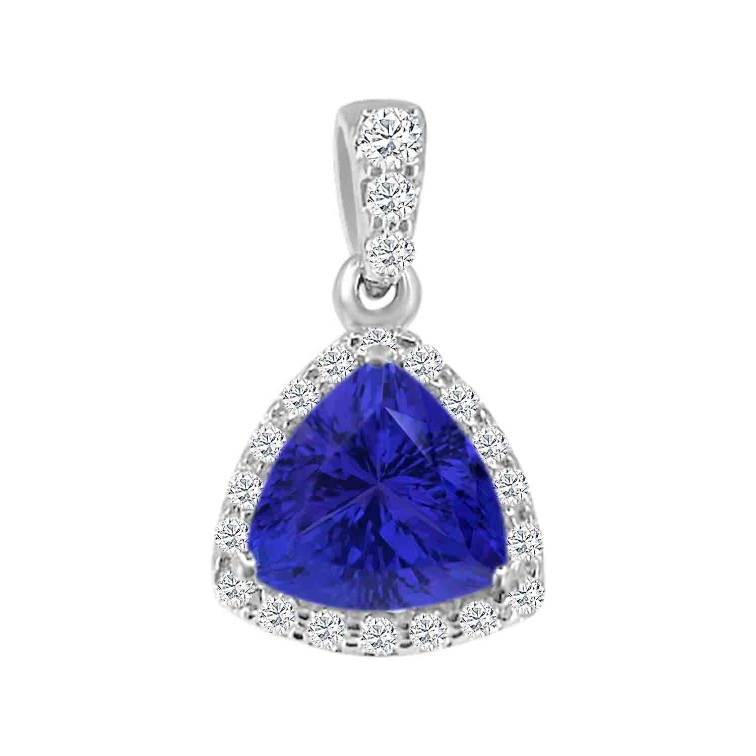 14K White Gold Trillion Tanzanite & Diamond Halo Pendant