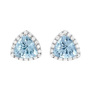 14K White Gold Trillion Tanzanite & Diamond Halo Stud Earrings