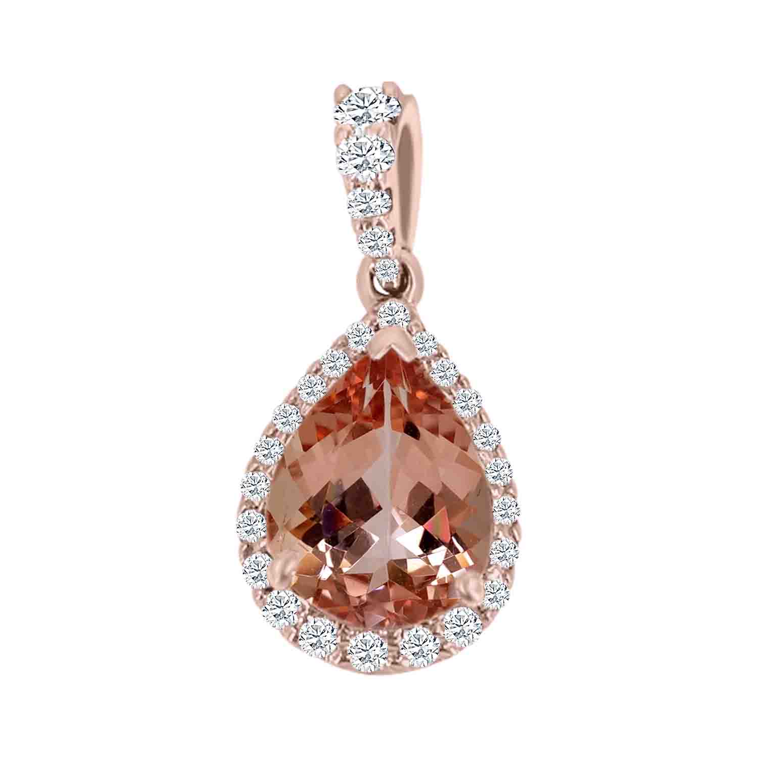 14K Rose Gold Pear Morganite & Diamond Halo Pendant