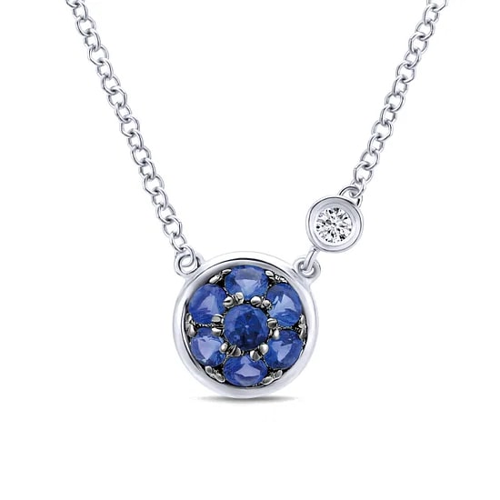 Gabriel & Co. Sterling Silver Sapphire & Diamond Accent Cluster Pendant Necklace (17.5")