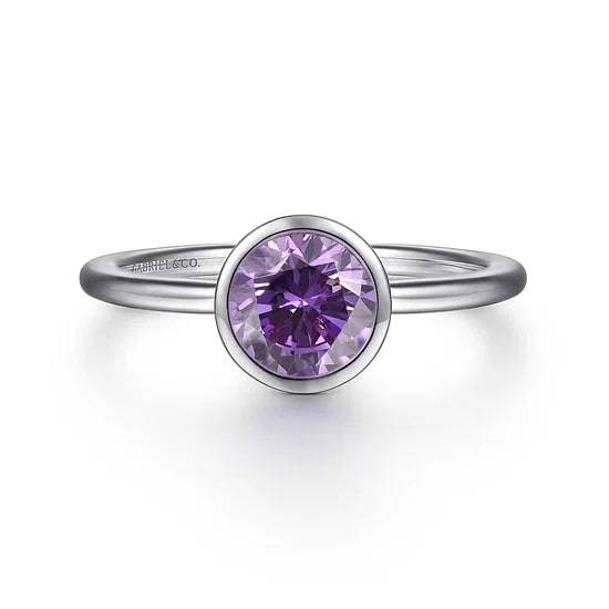 Gabriel & Co. Sterling Silver Amethyst Bezel Ring - Size 6.5