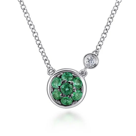 Gabriel & Co. Sterling Silver Emerald & Diamond Accent Cluster Pendant Necklace (17.5")