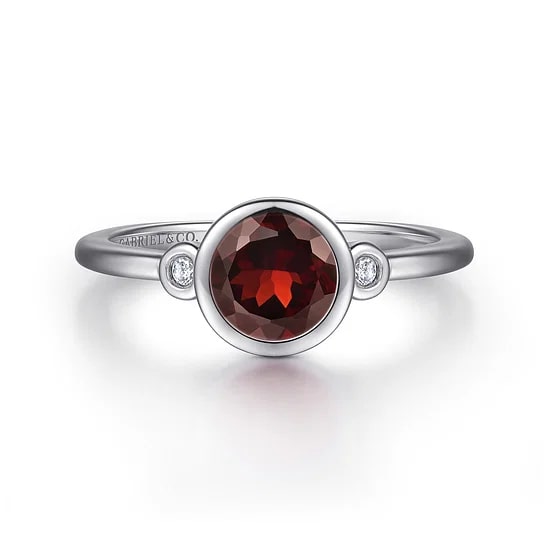 Gabriel & Co. Sterling Silver Garnet & Diamond Accent Bezel Ring - Size 6.5