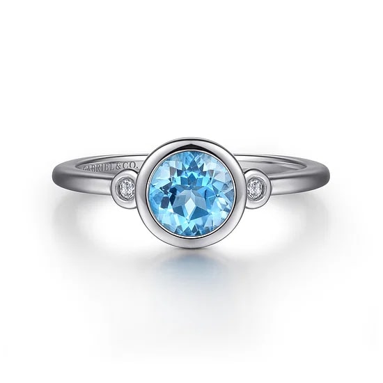 Gabriel & Co. Sterling Silver Swiss Blue Topaz & Diamond Accent Bezel Ring - Size 6.5