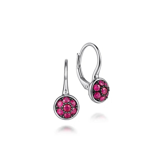 Gabriel & Co. Sterling Silver Ruby Cluster Leverback Earrings