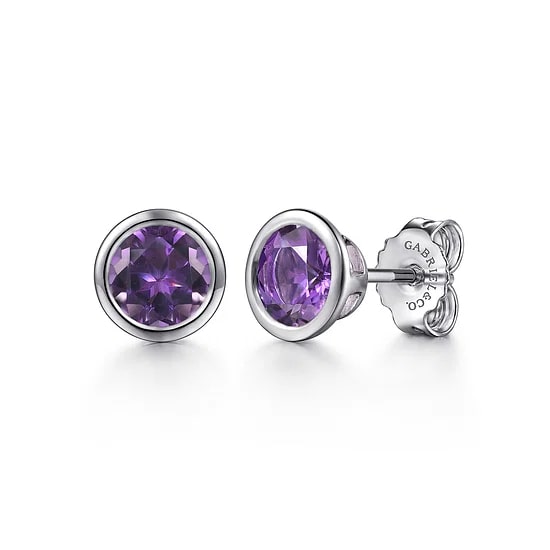 Gabriel & Co. Sterling Silver Amethyst Bezel Stud Earrings
