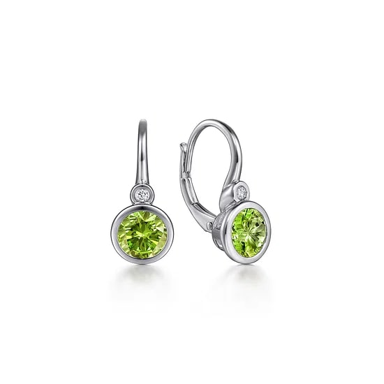 Gabriel & Co. Sterling Silver Peridot & Diamond Leverback Bezel Accent Earrings