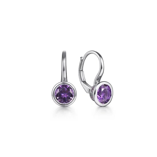 Gabriel & Co. Sterling Silver Amethyst Leverback Bezel Earrings