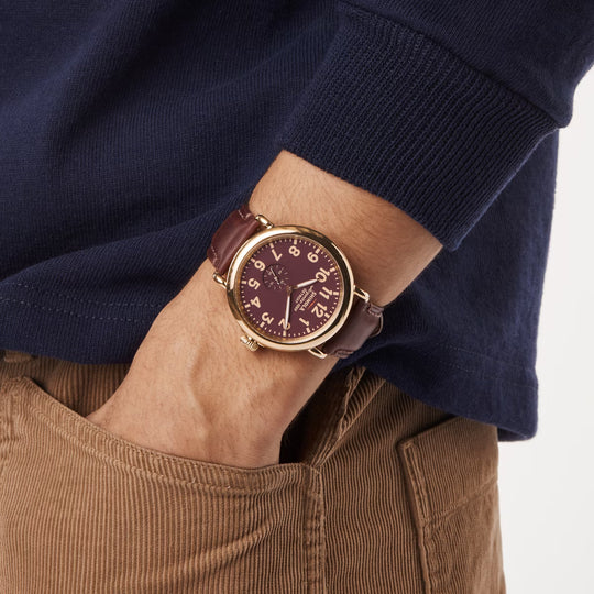 Shinola 47mm Runwell Watch - Dark Brown Dial, Teak Leather Strap