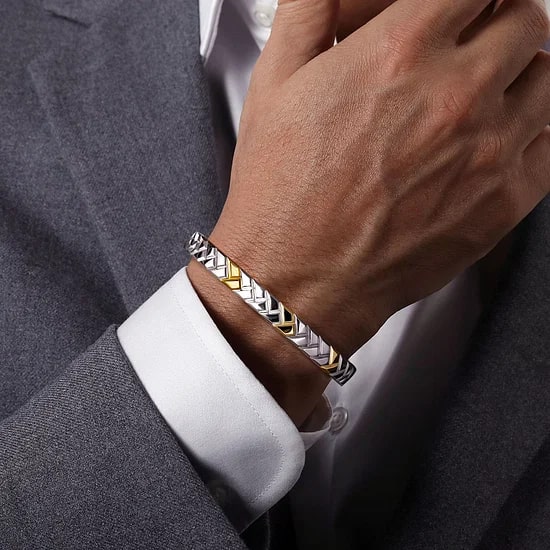 SS/14KY OPEN HERRINGBONE CUFF BANGLE BRAC
