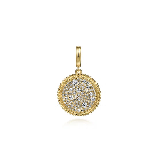 Gabriel & Co. 14K Yellow Gold Diamond Cluster Circle Beaded Edge Pendant