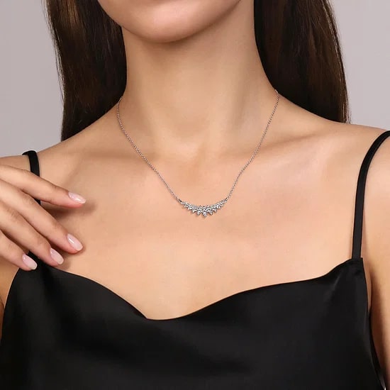 Gabriel & Co. 14K White Gold Diamond Graduated Marquise Smile Pendant Necklace (17.5" Adj.)