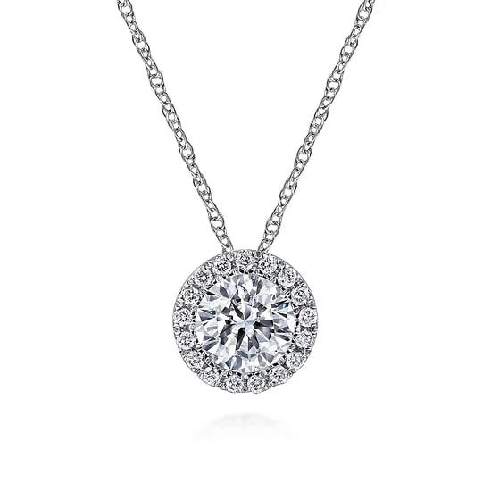 Gabriel & Co. 14K White Gold Diamond Halo Pendant Necklace (18")