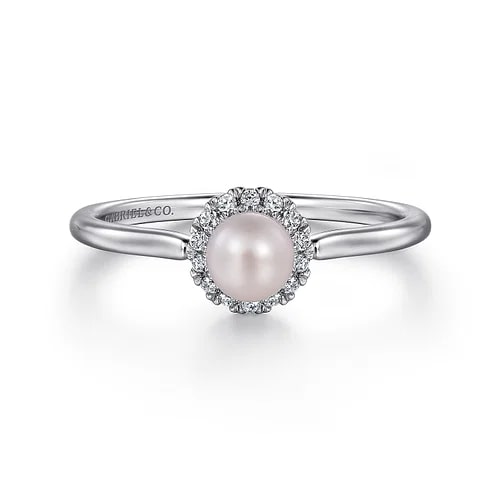Gabriel & Co. 14K White Gold Pearl & Diamond Round Halo Ring - Size 6.5