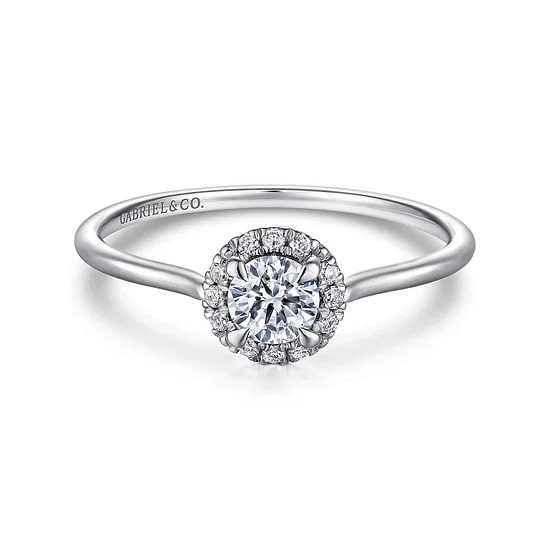 Gabriel & Co. 14K White Gold White Sapphire & Diamond Round Halo Ring - Size 6.5