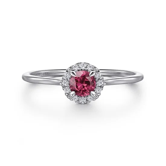 Gabriel & Co. 14K White Gold Pink Tourmaline & Diamond Round Halo Ring - Size 6.5